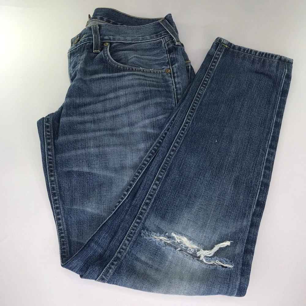 True Religion‎ Jeans Mens 28 X 32 Dark Blue Rocco Skinny Distressed Button Fly